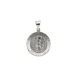 18.25x18.50 mm Hollow Round Guardian Angel Medal in 14K White Gold: Banvari: Jewelry