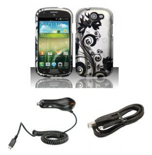 Samsung Galaxy Express I437 (AT&T)   Accessory Combo Kit   Black Orchid Vines on Silver Design Shield Case + Atom LED Keychain Light + Micro USB Cable + Car Charger: Cell Phones & Accessories