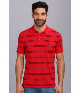 Nautica Stripe Tech S/S Pique Polo Shirt Mens Short Sleeve Pullover (Red)