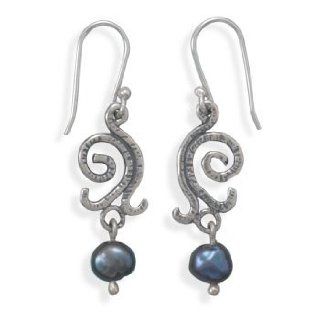 Swirl Design Earrings with Cultured Freshwater Pearl: Jewelry