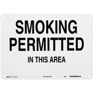 Brady 25148 14" Width x 10" Height B 401 Plastic, Black on White Sign, Legend "Smoking Permitted In This Area": Industrial Warning Signs: Industrial & Scientific