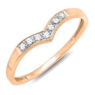 0.10 Carat (ctw) 10k Gold Round Diamond Ladies 7 Stone Wedding Chevron Band Anniversary Guard Ring 1/10 CT: Jewelry
