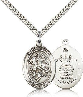 St. George / Air Force Pendants   Sterling Silver St. George Pendant Including 24 Inch Necklace: Jewelry
