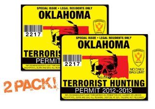 Oklahoma TERRORIST HUNTING PERMIT LICENSE TAG DECAL TRUCK POLARIS RZR JEEP WRANGLER STICKER 2 PACK! OK: Automotive
