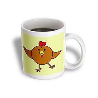 3dRose Cute Brown Chicken Dance with Green Background Ceramic Mug, 15 Ounce: Kitchen & Dining