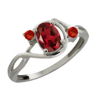 0.98 Ct Genuine Oval Red Garnet Gemstone 14k White Gold Ring: Jewelry