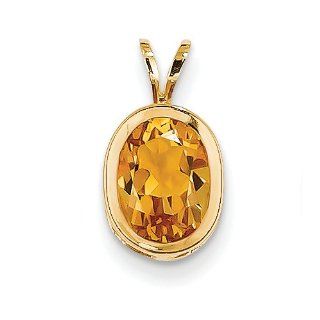 14k Yellow Gold Citrine Diamond Bezel Pendant: Jewelry