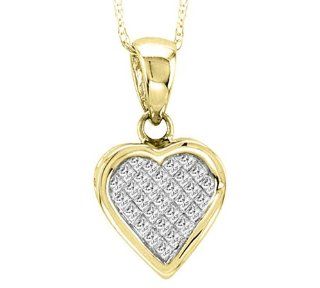 14K Yellow Gold 0.25cttw Graciously Charming Princess Cut Diamond Heart Pendant Jewelry