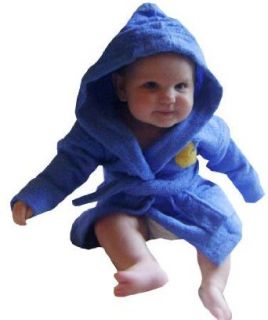 Baby Hooded Bathrobe With Bath Duck Applique, 100% Cotton Terry / FR Treated, Med. Blue, 6 Months: Clothing