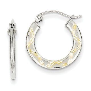 10K White Gold & Yellow Rhodium Diamond Cut Hoop Earrings: Jewelry