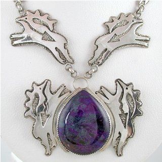 Southwestern Native American Deer or Elk Necklace in Sterling Silver and Sugilite by Dan Nieto, #452: Taos Trading Jewelry: Jewelry