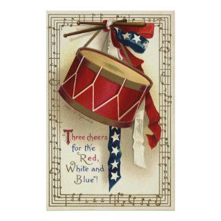 Vintage Patriotic, Drums with Musical Notes Poster