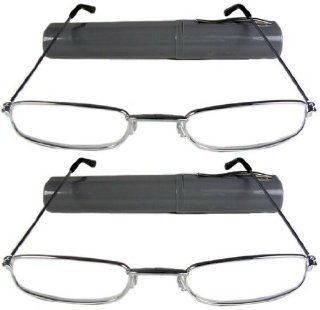 Reading Glasses Lot Of 2 Metal Frame Slim Line Tube Silver+1.00: Health & Personal Care