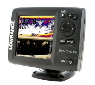 Lowrance 000 11143 001 Elite 5X HDI Fishfinder with 83/200 455/800 KHz Transducer  Fish Finders  GPS & Navigation