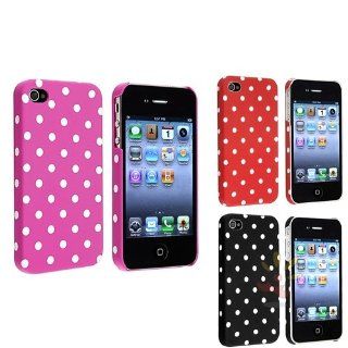 Everydaysource Compatible with iPhone® 4   AT&T / 4   Verizon / 4S [3 packs] White Polka Dot Rubber Coated Cases: Pink, Red, Black: Cell Phones & Accessories