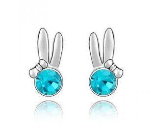 Charm Jewelry Swarovski Crystal Element 18k Gold Plated Blue Zircon Mini Rabbit Exquisite Fashion Stud Earrings Z#439 Zg4ecc6b: Jewelry