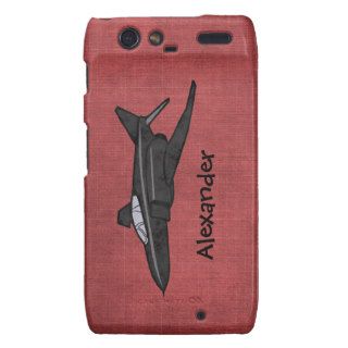 Black Phantom Jet Airplane Over Red Art Background Motorola Droid RAZR Cases