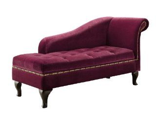 Furniture of America Celine Storage Upholstered Chaise with Nailhead Trim, Colonial Red   Chaise Lounges