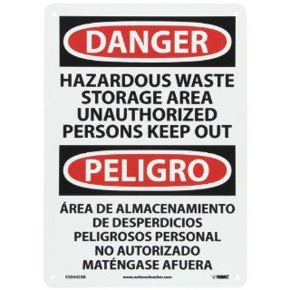 NMC ESD442AB Bilingual OSHA Sign, Legend "DANGER   HAZARDOUS WASTE STORAGE AREA UNAUTHORIZED PERSONS KEEP OUT", 10" Length x 14" Height, 0.040 Aluminum, Black/Red on White: Industrial Warning Signs: Industrial & Scientific