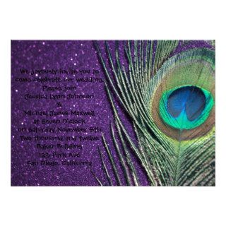 Glittery Purple Peacock Wedding Invitation