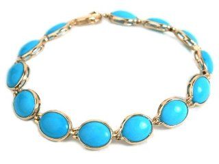 14kt Gold Sleeping Beauty Oval Turquoise Bracelet 8" Long: Jewelry