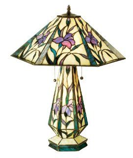 Meyda Lighting 50808 25"H Iris Hex Lighted Base Table Lamp   Robert Louis Tiffany Hex Table Lamp  
