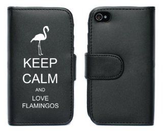 Black Apple iPhone 5 5S 5LP463 Leather Wallet Case Cover Keep Calm and Love Flamingos: Cell Phones & Accessories