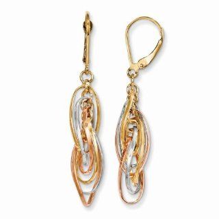 Leslie's 14k Tri color Polished Leverback Dangle Earrings LE637: Jewelry