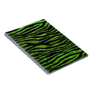 Animal Print, Zebra Stripes, Glitter   Black Green Spiral Note Books