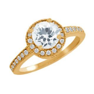 1.05 Ct Round Sky Blue Aquamarine White Diamond 14K Yellow Gold Ring Engagement Rings Jewelry