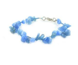 Natural Gemstone Chips Blue Agate And Blue Triple Strings Steel Wired Bracelet with Lobster Clasp 7.5": Link Bracelets: Jewelry