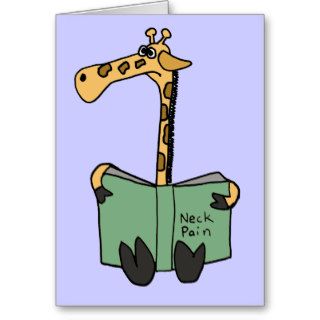 XX  Funny Giraffe Reading Neck Pain Book Cartoon Greeting Cards