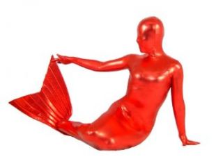 Red Mermaid Zentai Suit, Made of Shiny Metallic Spandex (Medium): Clothing