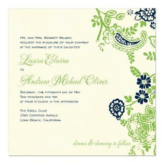 Cari Green And Navy On Antique White Wedding Invitations: Health & Personal Care