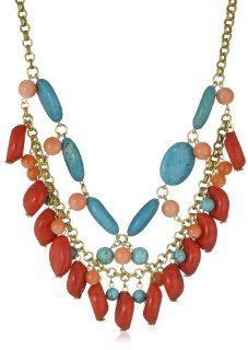 Yochi Turquoise and Coral Colored Statement Necklace: Jewelry