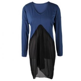 Gamiss Women's V Neck Colorblock Long Sleeve Chiffon Split Jiont High Low T shirt, Blue, Regular Sizing 0 at  Womens Clothing store