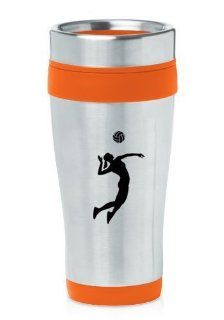 Orange 16oz Insulated Stainless Steel Travel Mug Z965 Female Volleyball Player: Kitchen & Dining