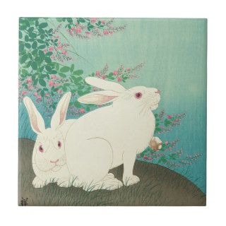 月と兎, 古邨 Rabbits & Moon, Koson, Ukiyo e Tile