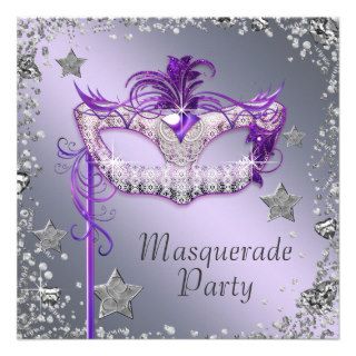 Elegant Silver Purple Masquerade Party Announcement