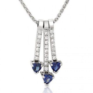 One of a Kind 14K White Gold 5/8ctw Blue Sapphire & Diamond Pendant (GH/VS SI) Pendant Necklaces Jewelry