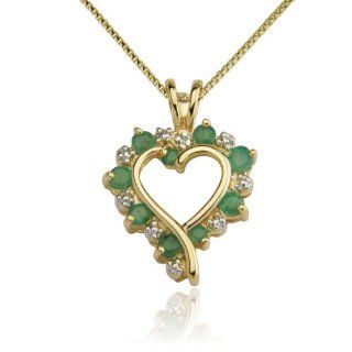 18k Yellow Gold Plated Emerald with Diamond Accent Heart Pendant Necklace: Jewelry
