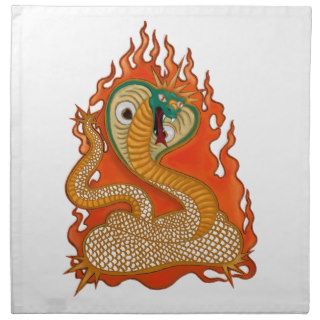 Cobra in Flames Tattoo style cotton square Cloth Napkin