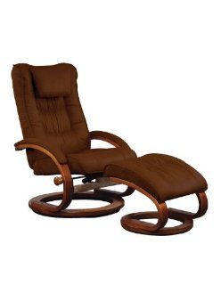 Mac Motion Chairs Model 2 Piece Recliner with Matching Ottoman Black Leather with Walnut Frame  