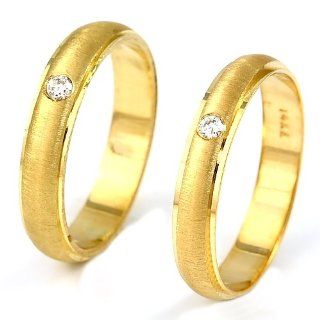 14k Yellow Gold Genuine Diamond (0.05 Ct) Men's and Women's Wedding / Engagement Couple Band Ring Set   Style 2: Jewelry