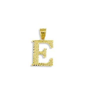 Solid 14k Yellow Gold Letter Initial E Floral Pendant: Jewelry