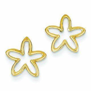 14K Gold Polished Flower Post Earrings: Jewelry