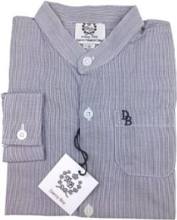 DANNY BOY Boys Long Sleeves Pinstripe Dress Shirt w/ Mandarin Collar CY 482 PS   Black, 7: Clothing