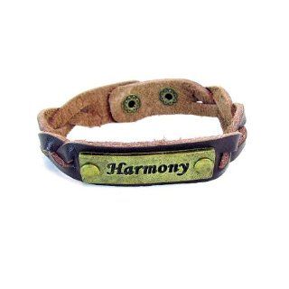Harmony Sentiment Tribal Braided Brown Leather Bracelet with Snap Closure: Jewelry
