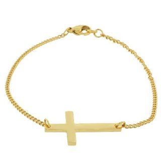 Stainless Steel Yellow Gold Tone Womens Horizontal Cross Link Chain Bracelet: Daily Diamond Deal: Jewelry