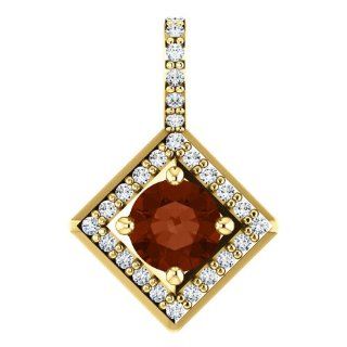 10K Yellow Gold 5.00mm Round Cut Mozambique Garnet and Diamond Pendant: Jewelry